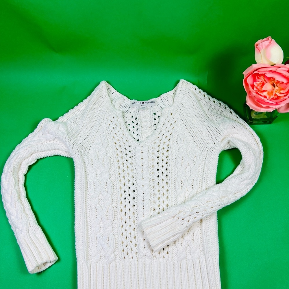 TOMMY HILFIGER Sweater pullover Women's White Size S  Cable Knit